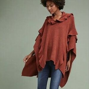 Anthropologie Troubadour Hooded Wool Pancho/Cape O/S in Burnt Umber